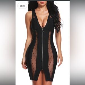 Black Sheer Panel Bodycon Dress